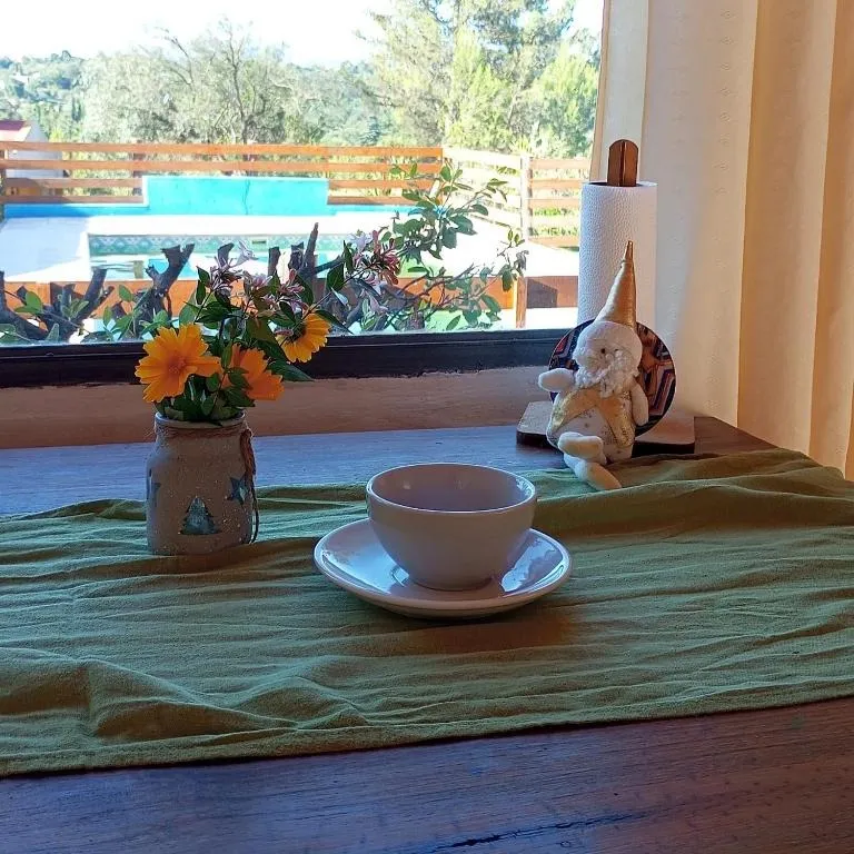 Desayuno junto a la ventana con vista a la pileta